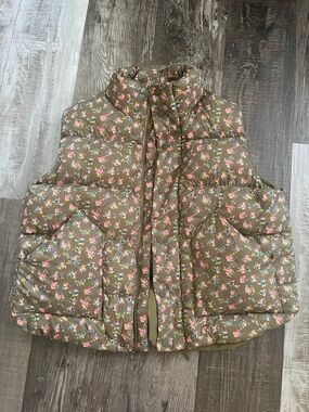 Women’s Floral Puffer Vest - Olive Green